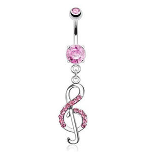 Navel Piercing ~ Dangle Pink Crystals ~ Silver
